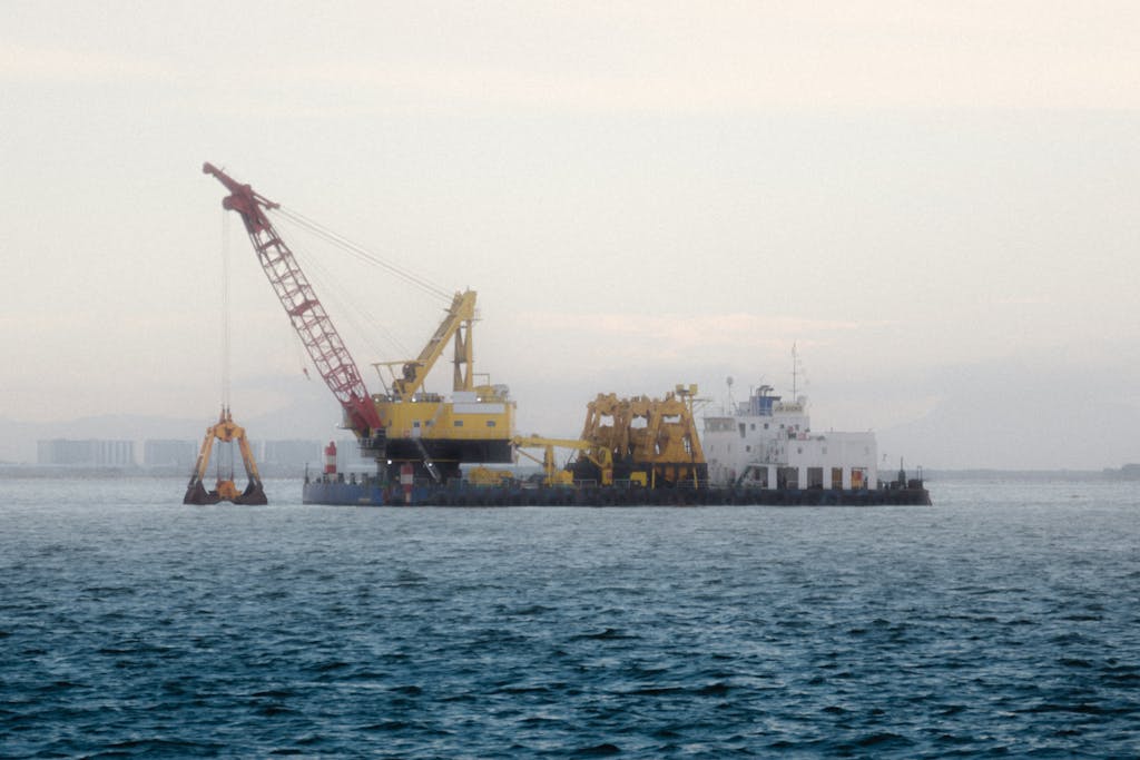 Construction barge in the ocean.